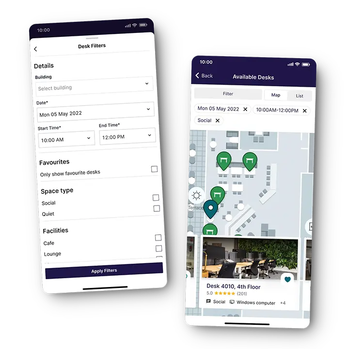 placeos smart campus solution desk booking filters location map