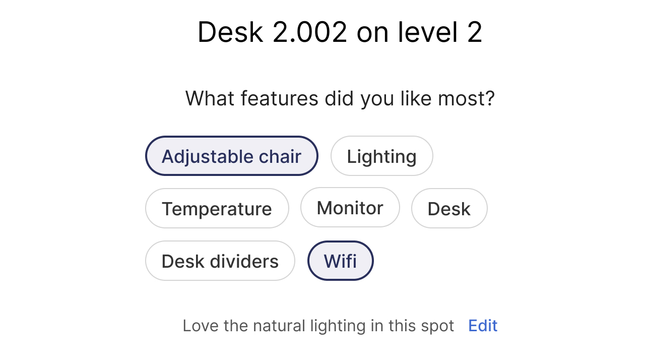 Desk booking app feature metadata tags