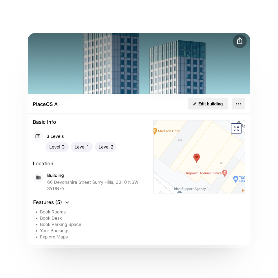 PlaceOS Building Manager Building Details
