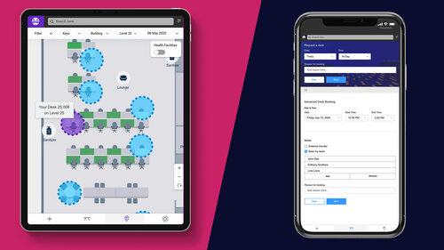 Desk booking app on ipad and iphone