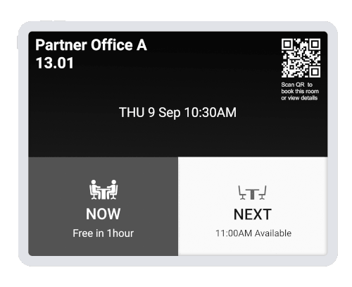 room booking app room availability display on tablet