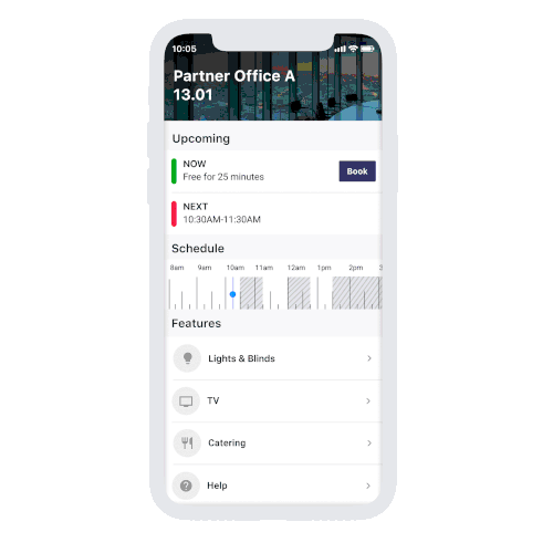 room booking app room availability and control interface