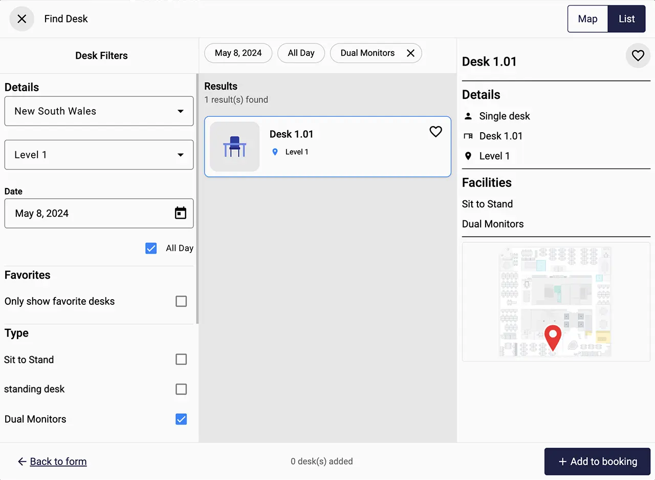 PlaceOS Desk Booking Desk Search & Filter Interface